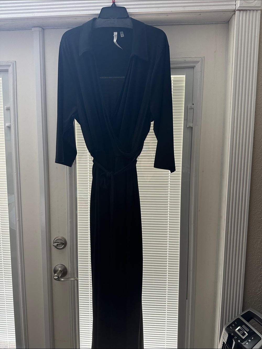 New York & Company Black Wrap Maxi Dress with Tie Waist and Collar